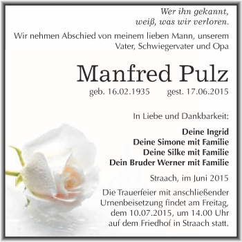 Traueranzeige von Manfred Pulz von WVG - Wochenspiegel Wittenberg