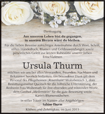 Traueranzeige von Ursula Thurm von Mitteldeutsche Zeitung Köthen