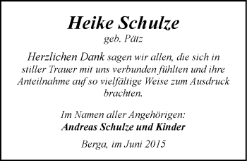 Traueranzeige von Heike Schulze von Mitteldeutsche Zeitung Sangerhausen