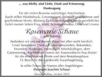 Traueranzeige von Rosemarie Schaue von Mitteldeutsche Zeitung Dessau-Roßlau