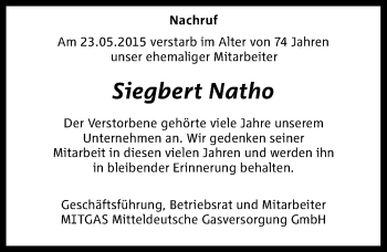 Traueranzeige von Siegbert Natho von Mitteldeutsche Zeitung Wittenberg