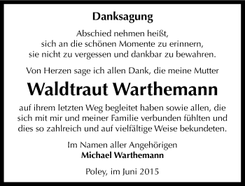 Traueranzeige von Waldtraut Warthemann von Mitteldeutsche Zeitung Bernburg