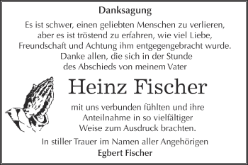 Traueranzeige von Heinz Fischer von Super Sonntag Bernburg