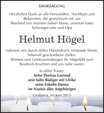 Traueranzeige von Helmut Högel von Mitteldeutsche Zeitung Naumburg/Nebra