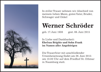 Traueranzeige von Werner Schröder von Mitteldeutsche Zeitung Naumburg/Nebra