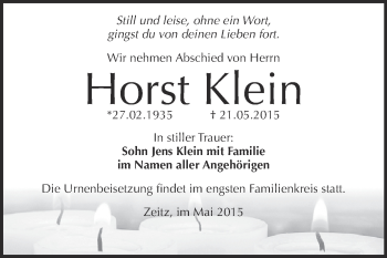 Traueranzeige von Horst Klein von Super Sonntag Zeitz