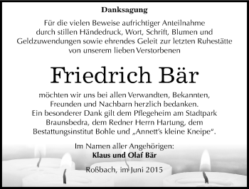 Traueranzeige von Friedrich Bär von Mitteldeutsche Zeitung Merseburg/Querfurt