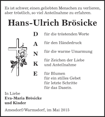 Traueranzeige von Hans-Ulrich Brösicke von Super Sonntag Bernburg