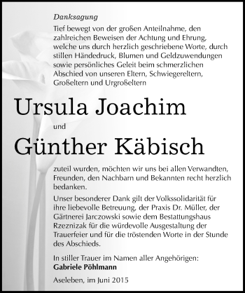 Traueranzeige von Ursula und Günther  von Mitteldeutsche Zeitung Mansfelder Land