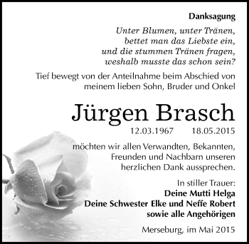 Traueranzeige von Jürgen Brasch von Mitteldeutsche Zeitung Merseburg/Querfurt