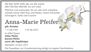 Traueranzeige von Anna-Marie Pfeifer von Mitteldeutsche Zeitung Mansfelder Land