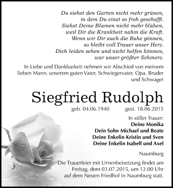 Traueranzeige von Siegfried Rudolph von Mitteldeutsche Zeitung Naumburg/Nebra