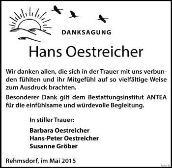 Traueranzeige von Hans Oestreicher von Mitteldeutsche Zeitung Zeitz