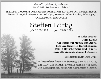 Traueranzeige von Steffen Lüttig von Mitteldeutsche Zeitung Sangerhausen