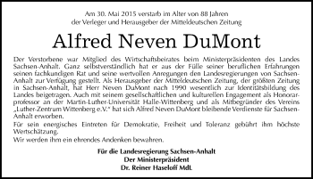 Traueranzeige von Alfred Neven DuMont von Mitteldeutsche Zeitung