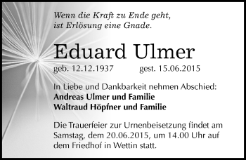 Traueranzeige von Eduard Ulmer von Mitteldeutsche Zeitung Halle/Saalkreis