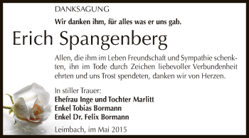Traueranzeige von Erich Spangenberg von Super Sonntag Zeitz