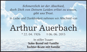 Traueranzeige von Arthur Auerbach von Mitteldeutsche Zeitung Halle/Saalkreis