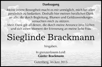 Traueranzeige von Sieglinde Brackmann von Mitteldeutsche Zeitung Halle/Saalkreis