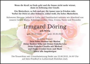 Traueranzeige von Irmgard Döring von Mitteldeutsche Zeitung Bitterfeld