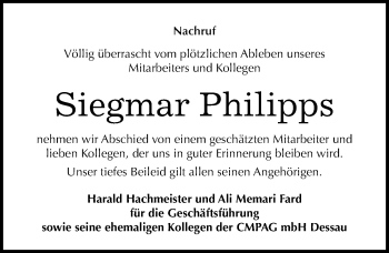 Traueranzeige von Siegmar Philipps von Mitteldeutsche Zeitung Dessau-Roßlau