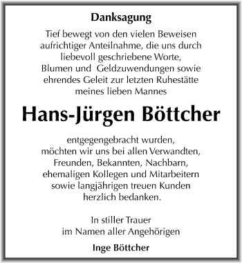 Traueranzeige von Hans-Jürgen Böttcher von Mitteldeutsche Zeitung Dessau-Roßlau