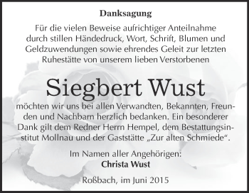 Traueranzeige von Siegbert Wust von WVG - Wochenspiegel Merseburg