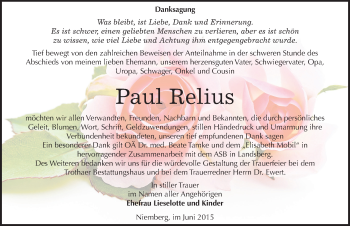 Traueranzeige von Paul Relius von Mitteldeutsche Zeitung Halle/Saalkreis