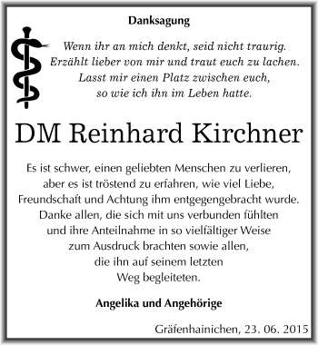 Traueranzeige von Reinhard Kirchner von Mitteldeutsche Zeitung Wittenberg