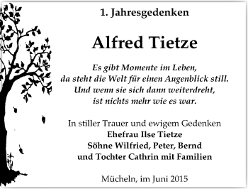 Traueranzeige von Alfred Tietze von Mitteldeutsche Zeitung Merseburg/Querfurt