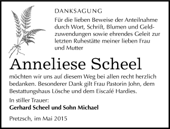 Traueranzeige von Anneliese Scheel von Mitteldeutsche Zeitung Wittenberg