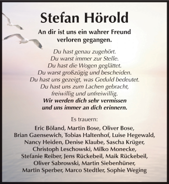 Traueranzeige von Stefan Hörold von Mitteldeutsche Zeitung Sangerhausen
