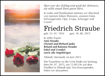 Traueranzeige von Friedrich Straube von Super Sonntag SGH Mansf. Land