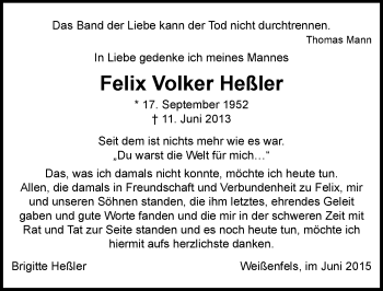 Traueranzeige von Felix Volker Heßler von Mitteldeutsche Zeitung Weißenfels