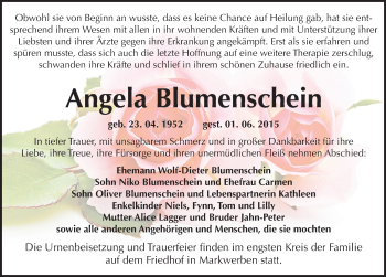 Traueranzeige von Angela Blumenschein von Mitteldeutsche Zeitung