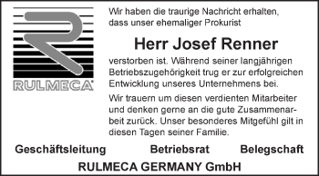 Traueranzeige von Josef Renner von Super Sonntag Aschersleben
