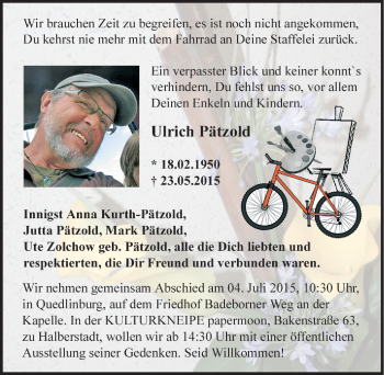 Traueranzeige von Ulrich Pätzold von Mitteldeutsche Zeitung Quedlinburg