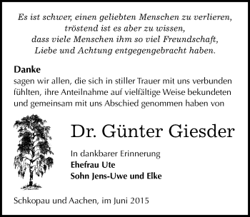 Traueranzeige von Günter Giesder von Mitteldeutsche Zeitung Merseburg/Querfurt