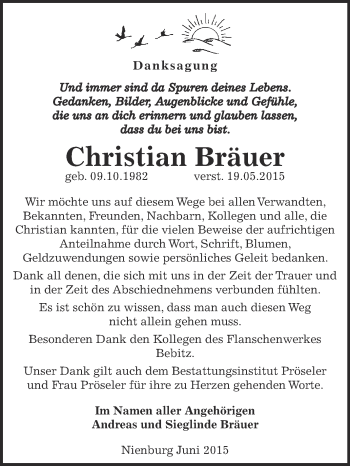 Traueranzeige von Christian Bräuer von Super Sonntag Bernburg