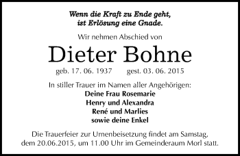 Traueranzeige von Dieter Bohne von Mitteldeutsche Zeitung Halle/Saalkreis