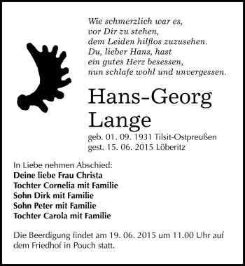 Traueranzeige von Hans-Georg Lange von Mitteldeutsche Zeitung Bitterfeld