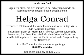 Traueranzeige von Helga Conrad von Mitteldeutsche Zeitung Mansfelder Land