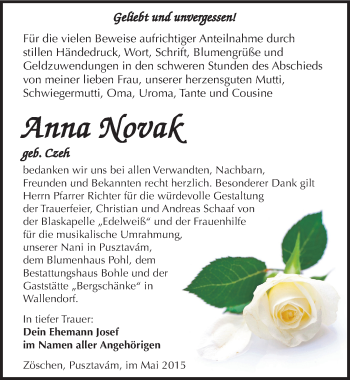 Traueranzeige von Anna Novak von Mitteldeutsche Zeitung Merseburg/Querfurt