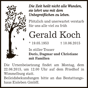 Traueranzeige von Gerald Koch von Super Sonntag Bernburg