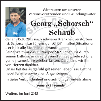 Traueranzeige von Georg Schaub von WVG - Wochenspiegel Dessau / Köthen