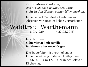 Traueranzeige von Waldtraut Warthemann von Mitteldeutsche Zeitung Bernburg