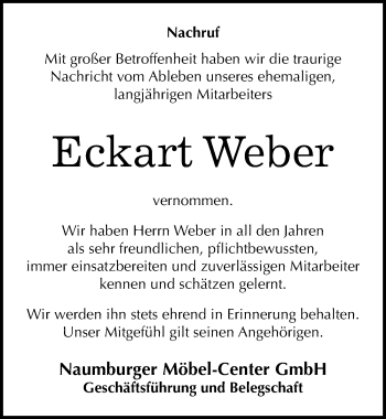 Traueranzeige von Eckart Weber von Mitteldeutsche Zeitung Naumburg/Nebra