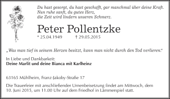 Traueranzeige von Peter Pollentzke von Super Sonntag Merseburg