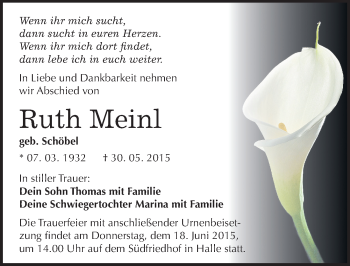 Traueranzeige von Ruth Meinl von Mitteldeutsche Zeitung