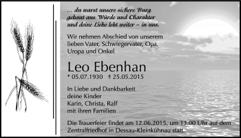 Traueranzeige von Leo Ebenhan von Mitteldeutsche Zeitung Dessau-Roßlau